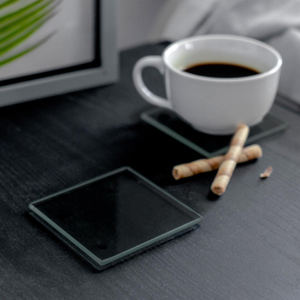 image 1 of Harbour Housewares 12pc Glass Placemats & Coasters Set - 30cm x 20cm - Black | Black | Black