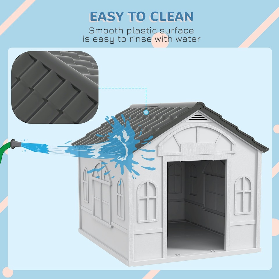 image 1 of PawHut Weather-Resistant Dog House, Puppy Shelter for Large Dogs - Grey
