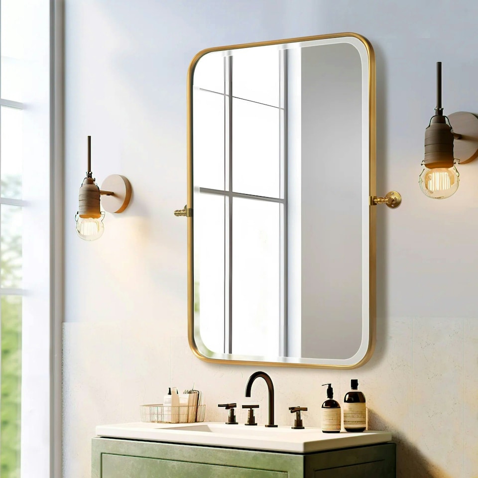 image 1 of Living and Home Modern American Metal Decorative Wall Mounted Mirror - 70*92cm Gold