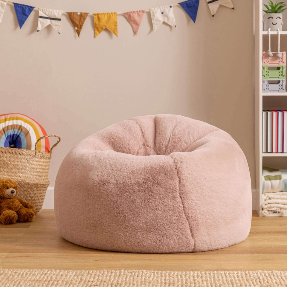 image 1 of Icon Cuddle Cushion and Kids Kingston Rabbit Faux Fur Classic Bean Bag, Rose Dust