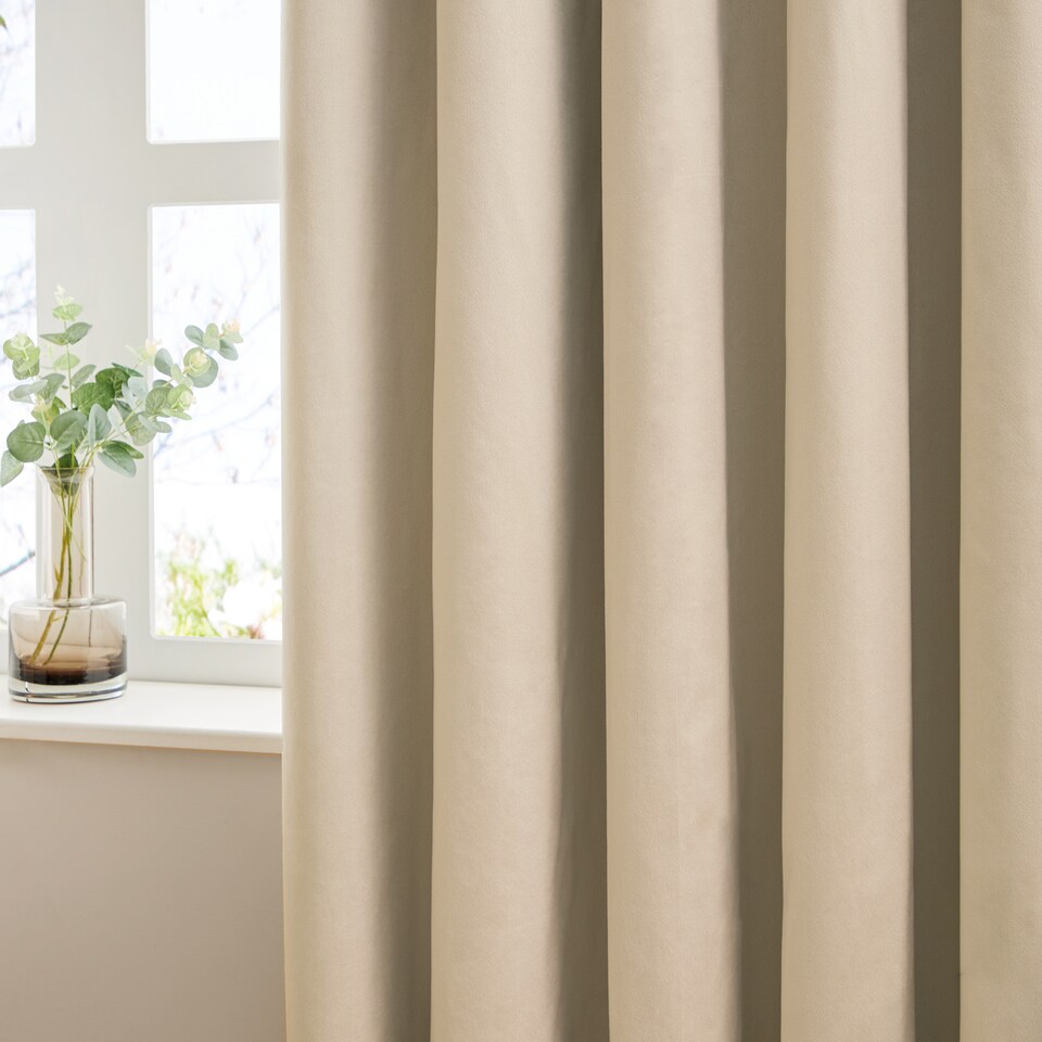 image 1 of furn. The Ultimate Velvet Blackout Pencil Pleat Curtain Pair, Natural, (W)117x (D)183cm | Cream | Natural | One Size
