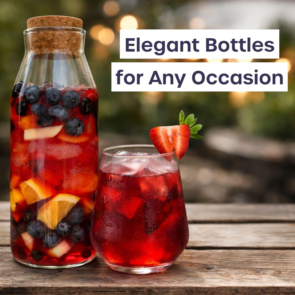 image 1 of 1L Clear Glass Carafe with Cork Lid - Narrow Neck Water Carafe, Wine Decanter and Multiuse Storage | Clear | Clear | 1L - 1pack | 1