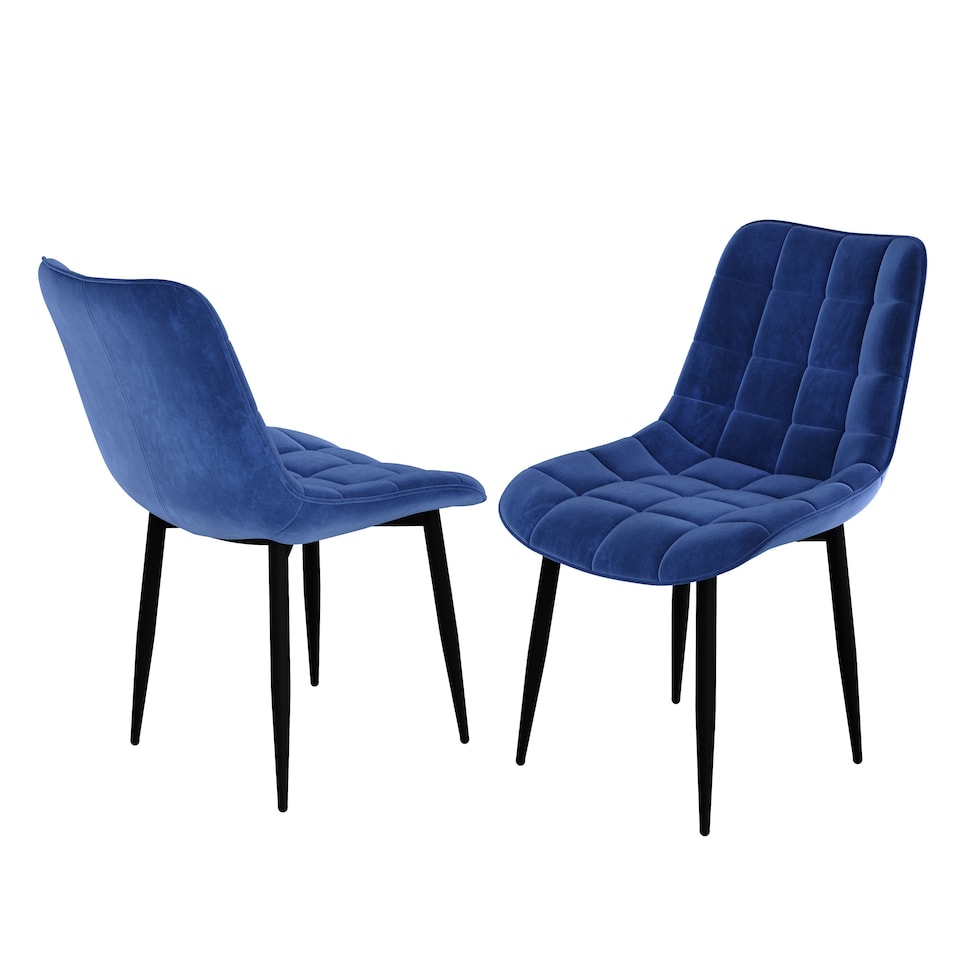 image 1 of Set of 6 Nova Modern Velvet Dining Chair Padded Seat Metal Legs (Blue)