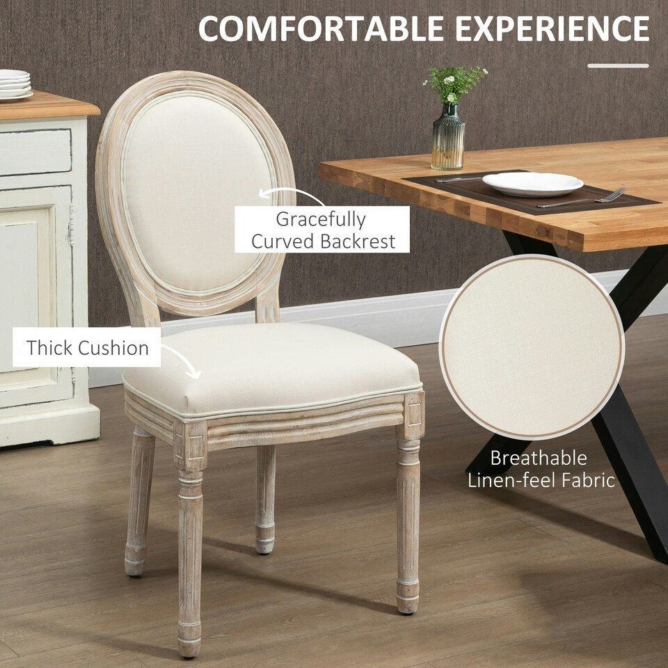 image 1 of HOMCOM French-Style Dining Chairs Set of 2 with Linen Upholstery, Cream