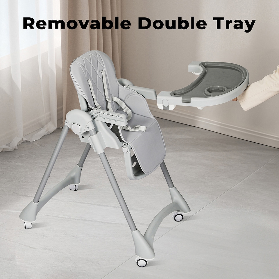 image 1 of Dekko Baby High Chair 4 in1 Foldable Toddler Feeding Table Adjustable Grey