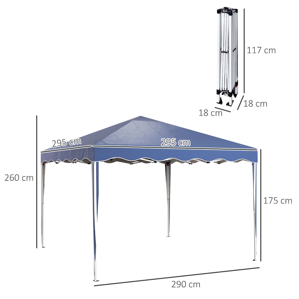 image 1 of Outsunny 3x3m Pop Up Gazebo, Foldable Party Tent with Wave Edge and Carry Bag, Height Adjustable Festival Camping Canopy for Garden Outdoor, Blue