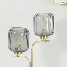 ValueLights Amelie Gold 2 Way Table Lamp with Smoked Ribbed Glass Shades