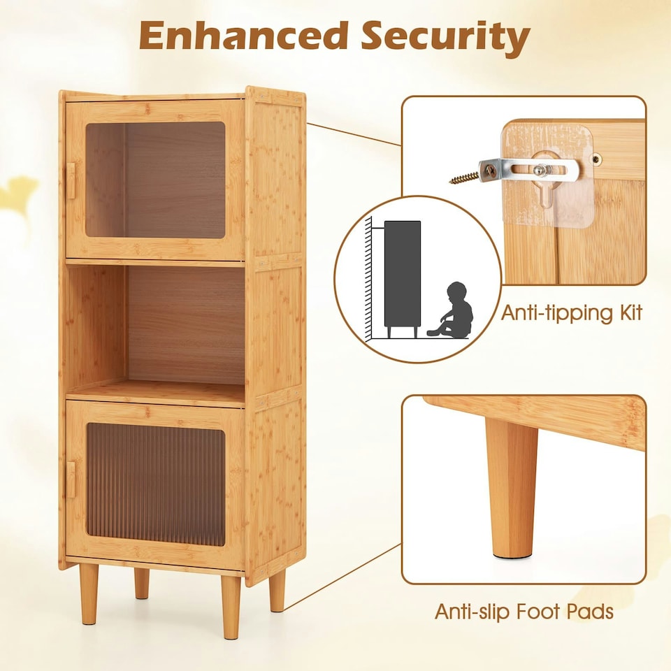 image 1 of COSTWAY Kitchen Sideboard 3-Cube Bamboo Storage Cabinet N/A