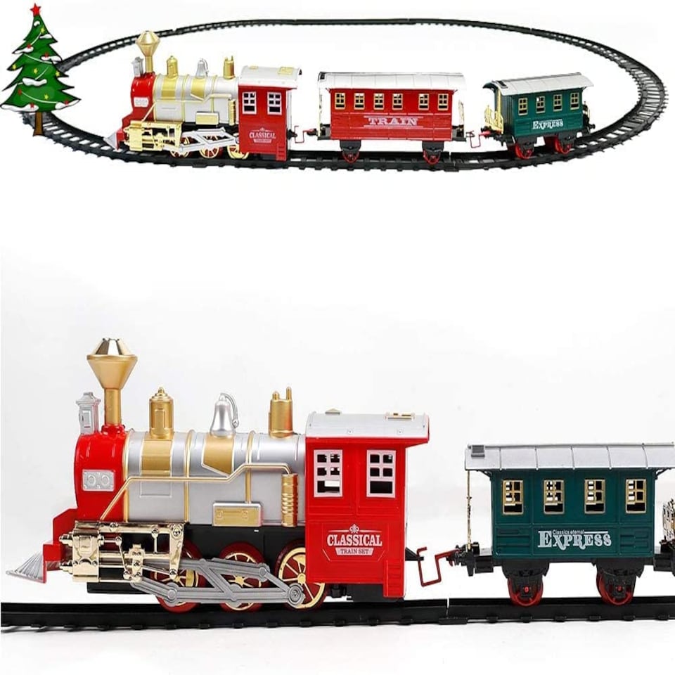 image 1 of 13-Piece Classic Toy Train Set for Kids With Light Smoke Realistic Sounds & 11ft Track Perfect for Christmas Display & Year Round Play