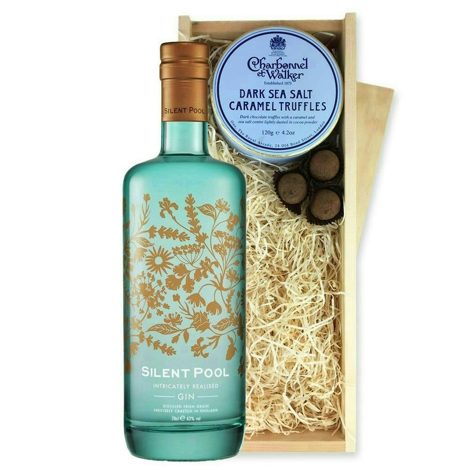 image 1 of Silent Pool Gin And Dark Sea Salt Charbonnel Chocolates Box 70cl 43% abv