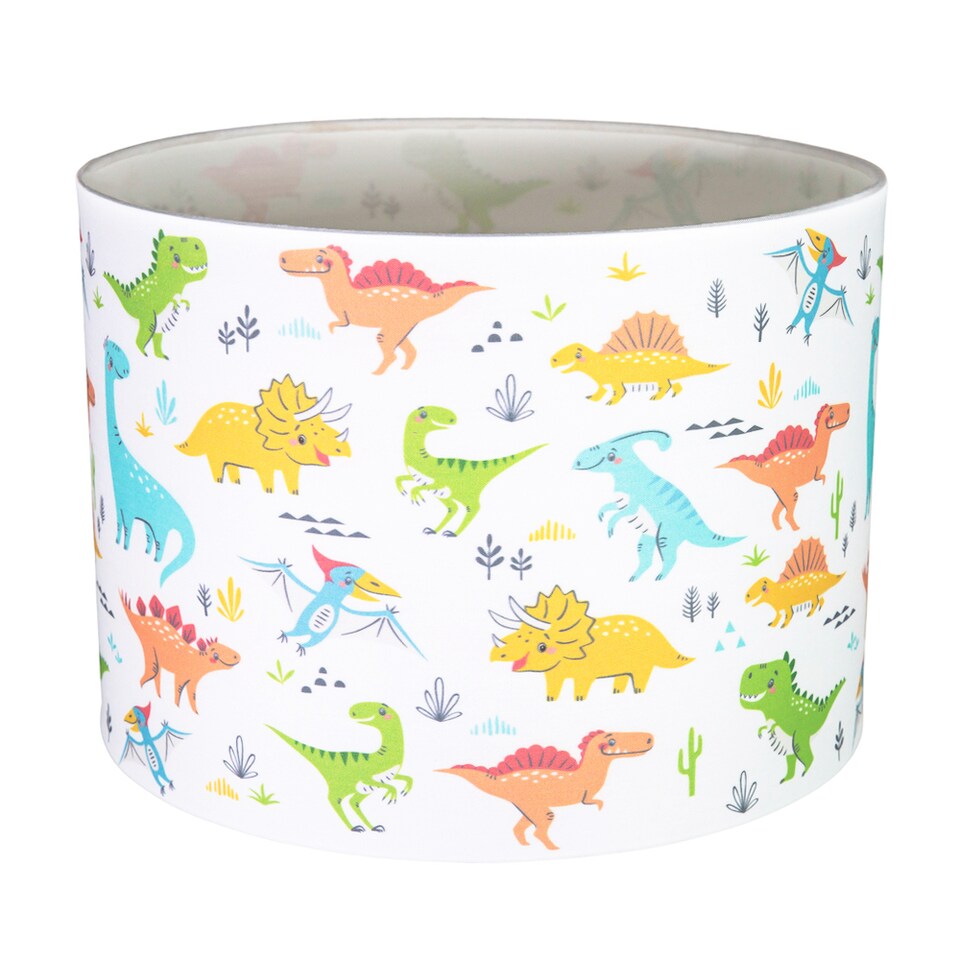 image 1 of Modern and Colourful Dinosaurs Childrens Cotton Fabric Lamp Shade - 25cm | Multi | 10"