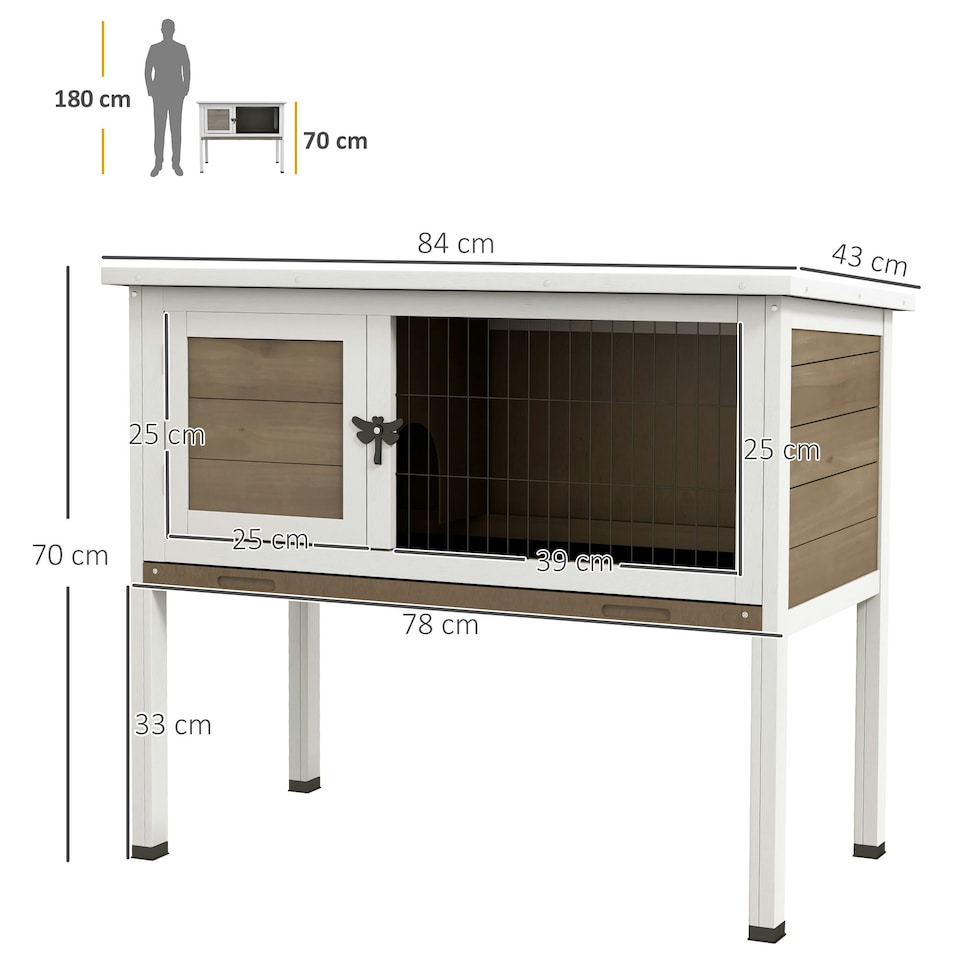 image 1 of PawHut Wooden Guinea Pig Hutch, Small Animal Cage w/ Tray & Roof, Brown
