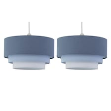 First Choice Lighting Set of 2 Gabi Blue Ombre Linen 3 Tier Ceiling Light Shades Blue