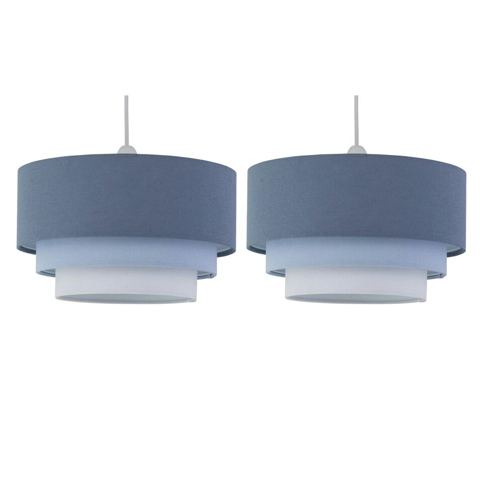 image 1 of First Choice Lighting Set of 2 Gabi Blue Ombre Linen 3 Tier Ceiling Light Shades Blue