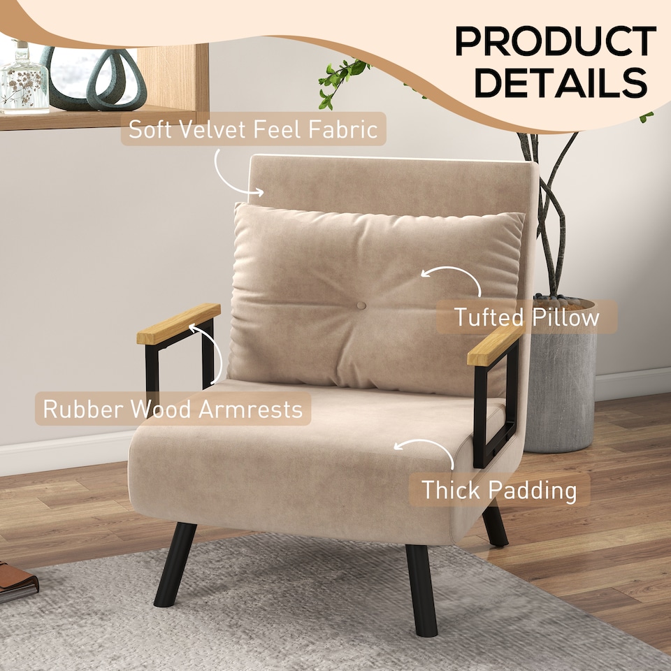 image 1 of HOMCOM Click Clack Single Chair Bed Settee for Living Room, Guest Room, Beige