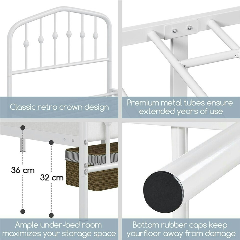 image 1 of Yaheetech 190 cm L × 90 cm W Modern Metal Bed Frame with Arched Headboard White