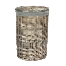 Small Antique Wash Round Linen Basket with Grey Sage Lining | Grey | Grey
