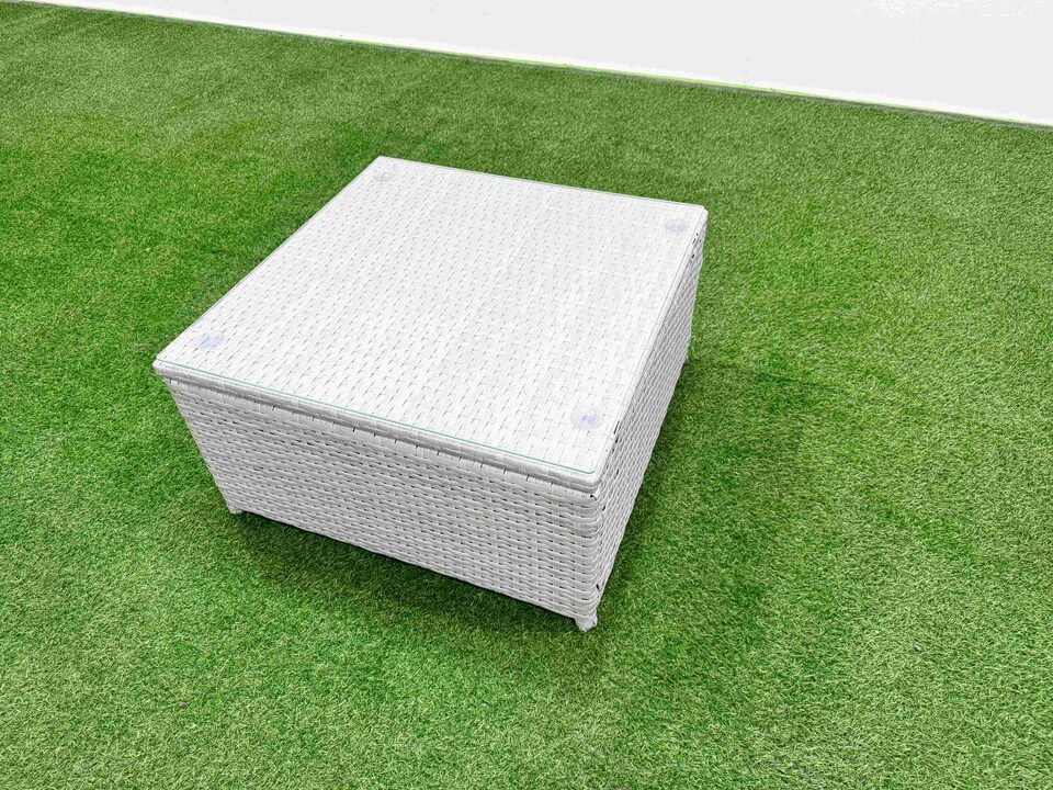 image 1 of Fimous PE Rattan Garden Furniture Set Adjustable Chair Sofa Double Love Seat 2 Seater Sofa Lounge Set Square Coffee Table 2 Big Footstool Side Table Light Grey