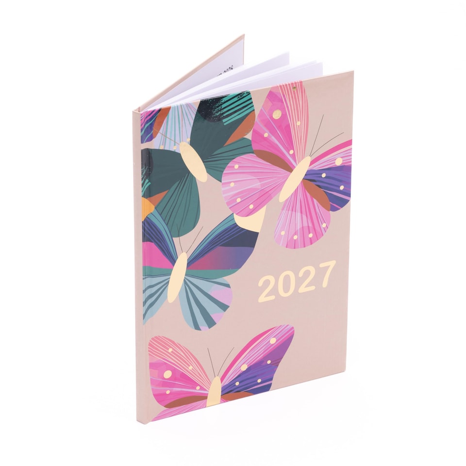 image 1 of 2027 Diary A5 Week to View - Fancy Butterfly Hardback Planner with Ribbon Bookmark - Runs January 2027 to December 2027 (Butterflies)