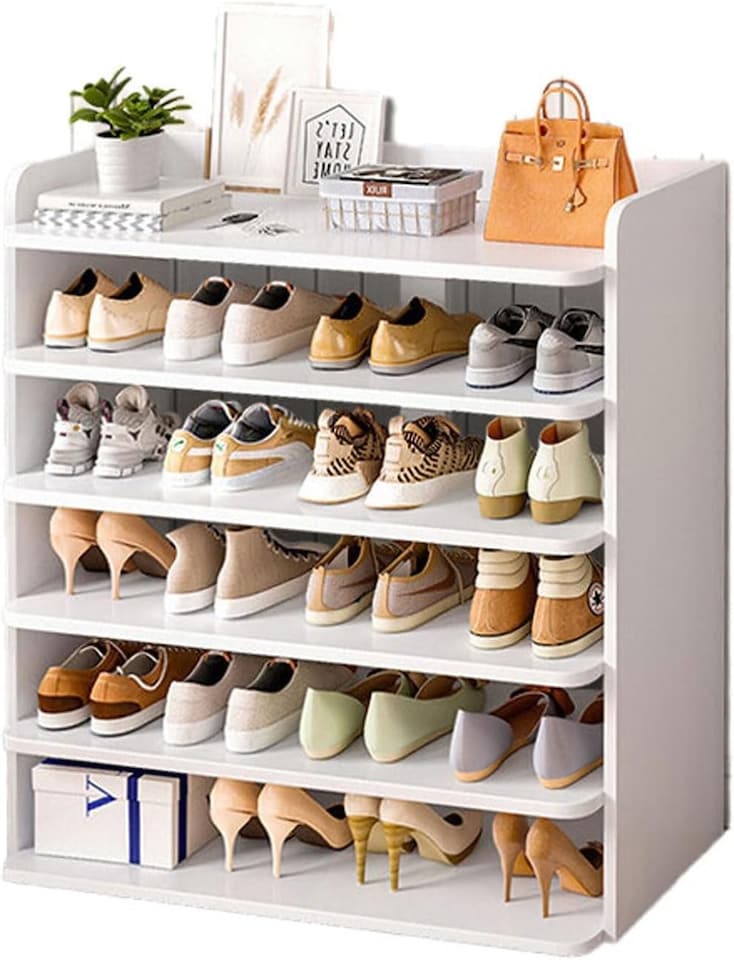 image 1 of Neo White 6 Tier Wooden Shoe Rack Space-Saving Cabinet Organiser Shelving Storage Shelf for Entryway Hallway Closet Bedroom