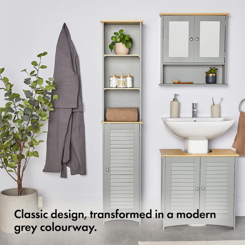 image 1 of VonHaus Shrewsbury Grey Tall Bathroom Cabinet Freestanding