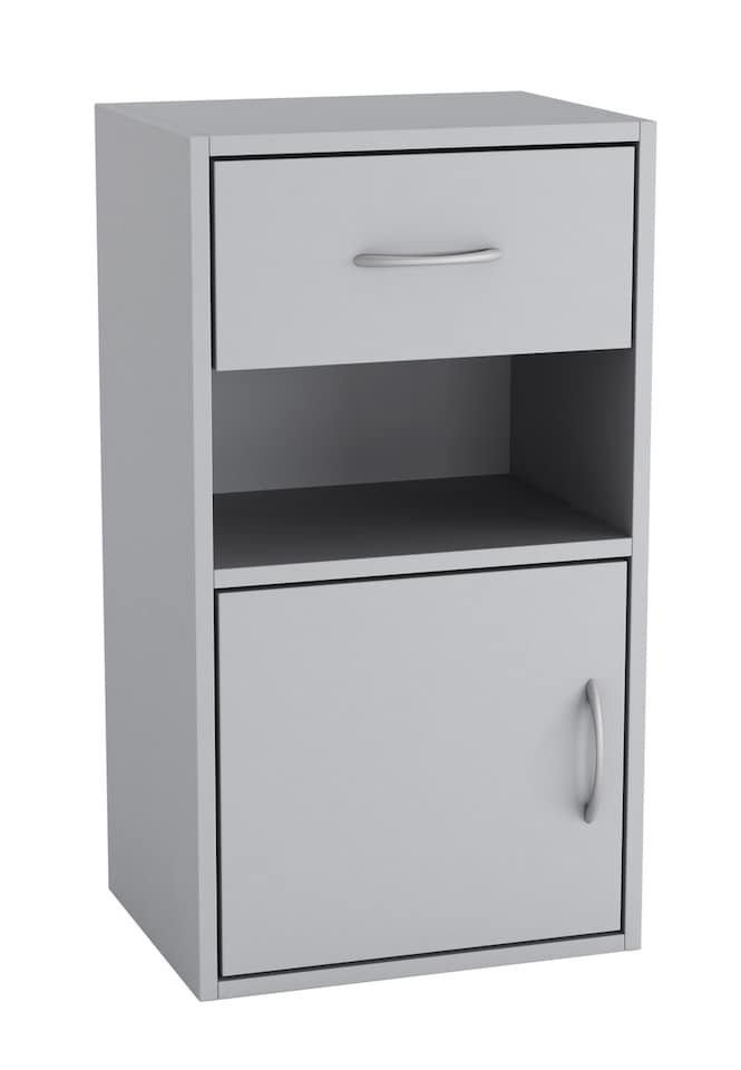 image 1 of 1-Drawer 1-Door Wooden Bedside Table | Grey | Unit Colour: Grey | 1