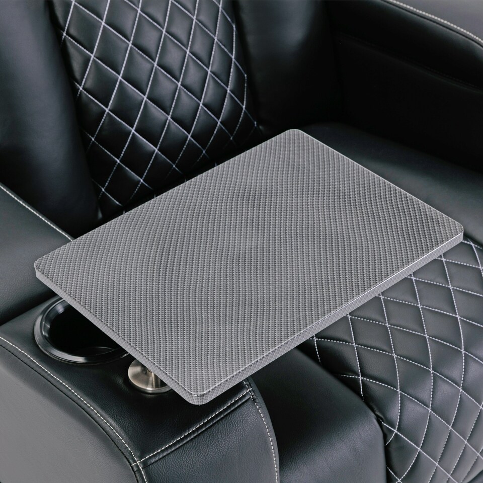 image 1 of Broadway 2 Seater Cinema Electric Recliner Chair USB LED Base w Tray (Black w White stitching)