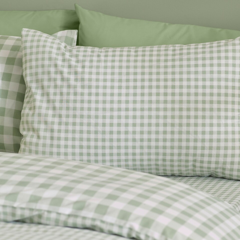 image 1 of Catherine Lansfield Bamford Gingham Check Reversible Duvet Cover Set | Green | Single