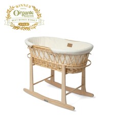 Clair de Lune Organic Wicker Moses Basket With Rocking Stand - Cream