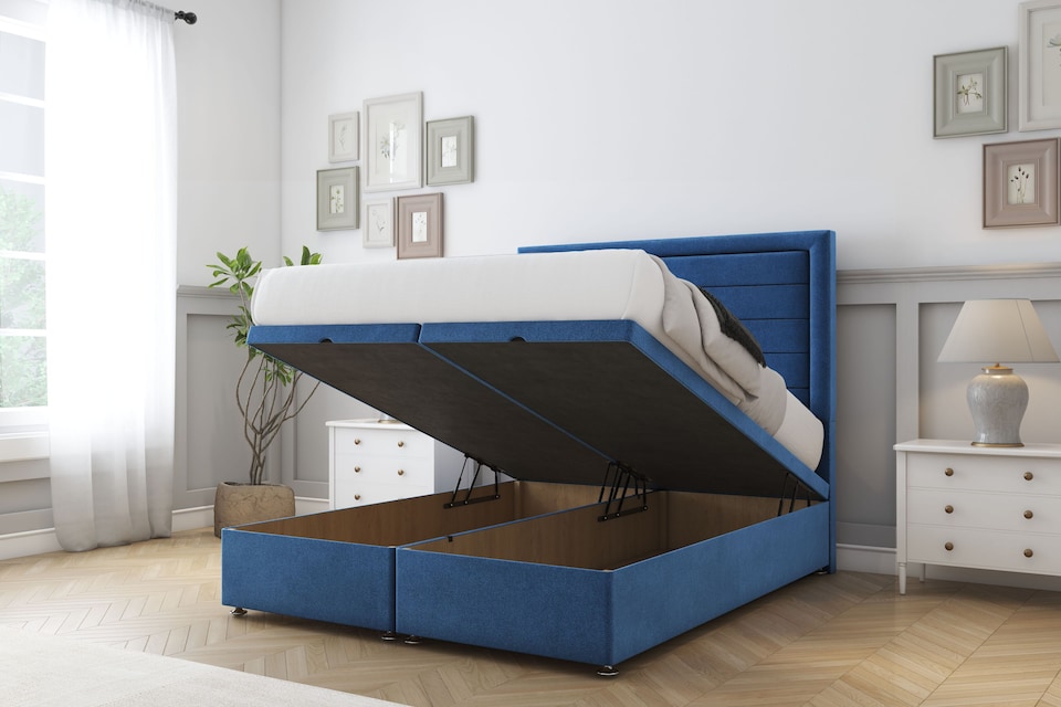 image 1 of Sloomy Ashford Navy Plush Ottoman Bed With Mattress With 26" Strutted Headboard 4'6 Double