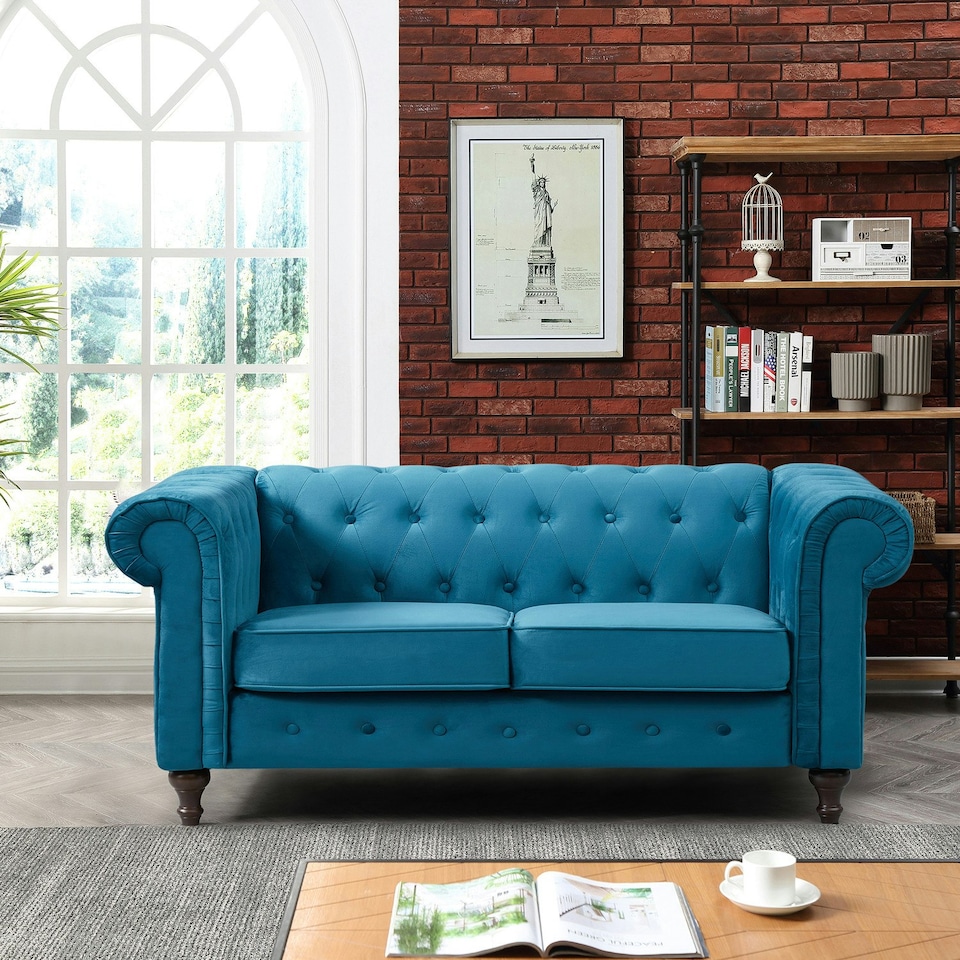 image 1 of Pelham 2 Seat Velvet Sofa - Teal
