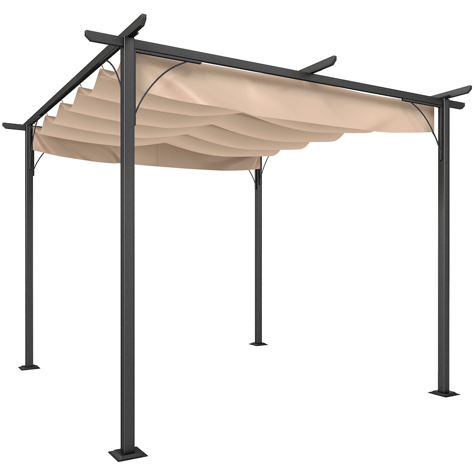image 1 of Outsunny 3x3m Outdoor Pergola Metal Gazebo Porch Awning Retractable Canopy