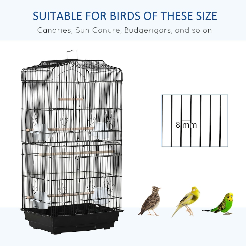 image 1 of PawHut 92cm Large Bird Cage with Stand, Perches, Food Bowls, Swing, Black