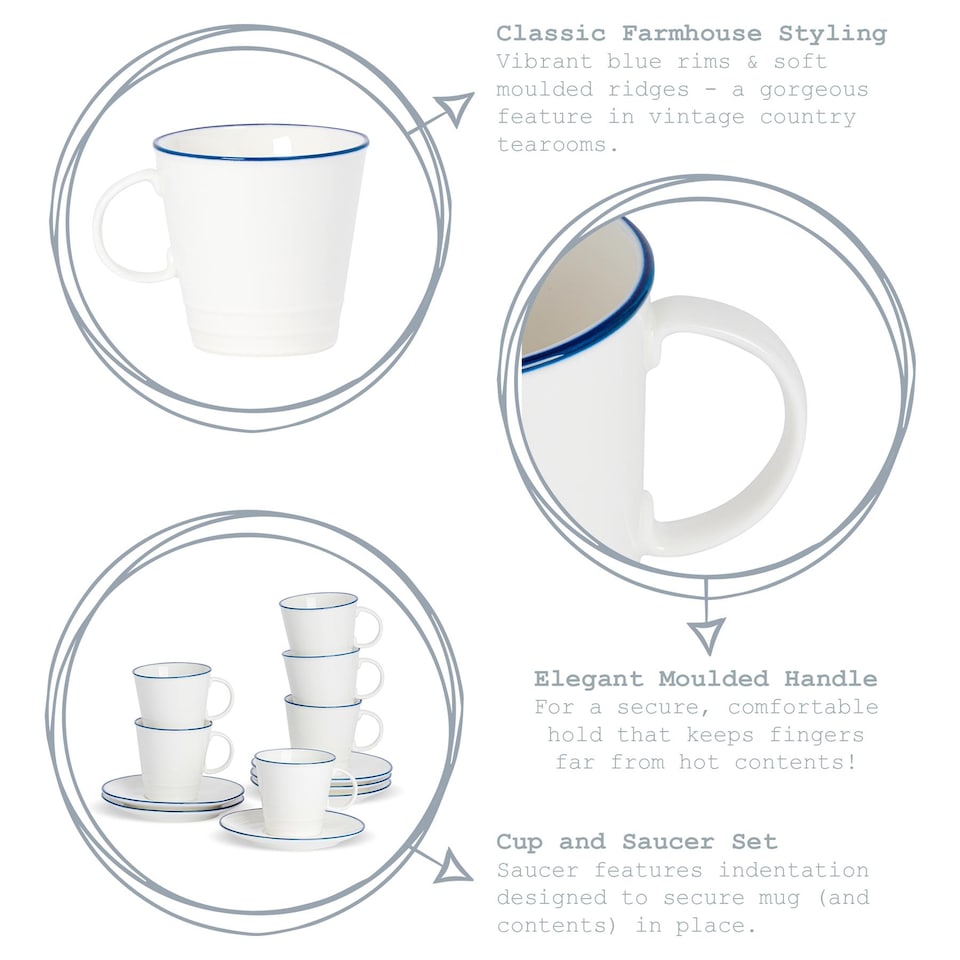 image 1 of Nicola Spring 12 Piece White Farmhouse Espresso Cup & Saucer Set - 90ml | White | White