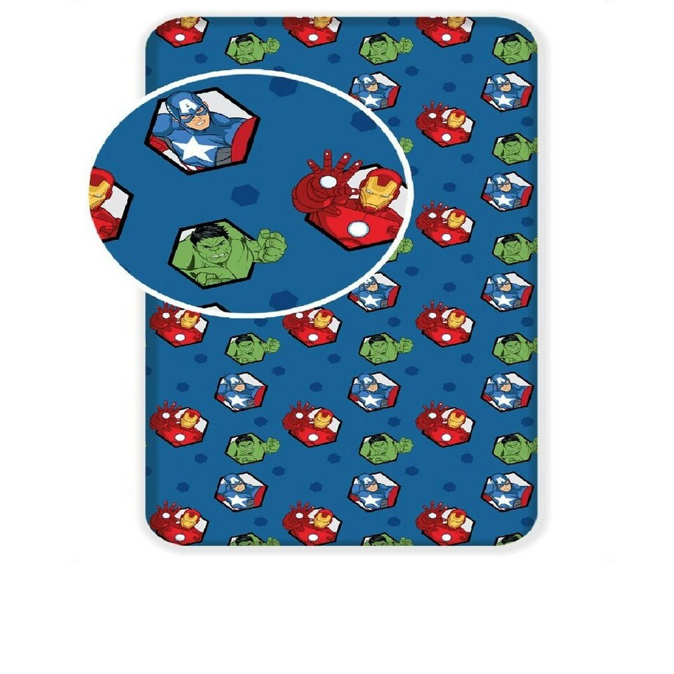 Marvel Avengers Hexagon Fitted Sheet - Blue/Red/Green - Single Blue | Single