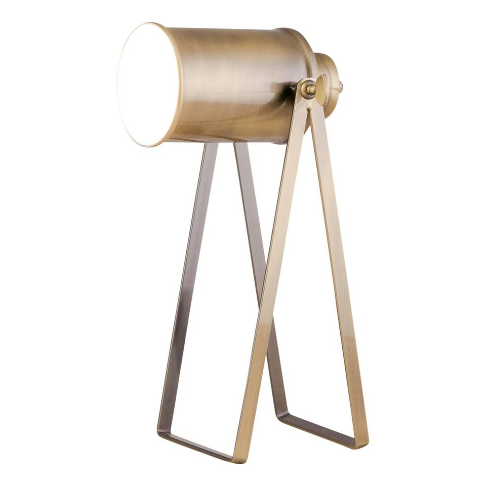 image 1 of First Choice Lighting Set of 2 Antique Brass Tripod Spotlight Style Table Lamp Bronze