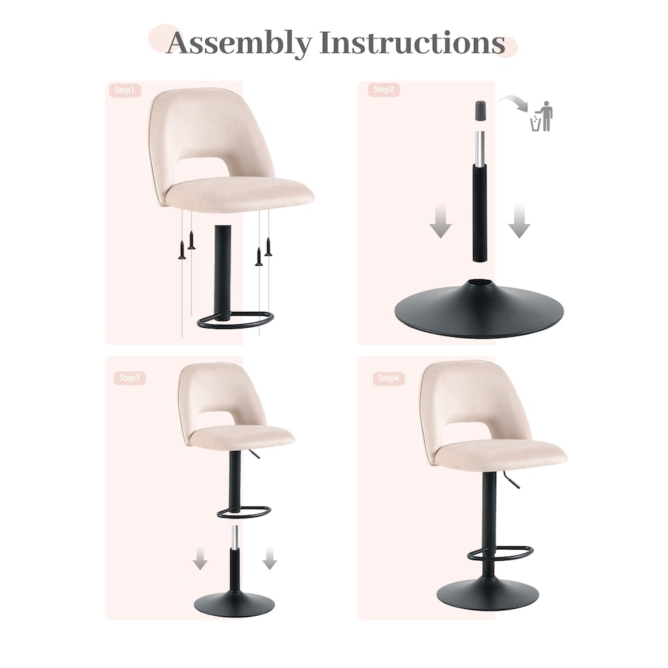 image 1 of SONARA Set of 1 Adjustable Velvet Upholstered Breakfast Bar Stools | White