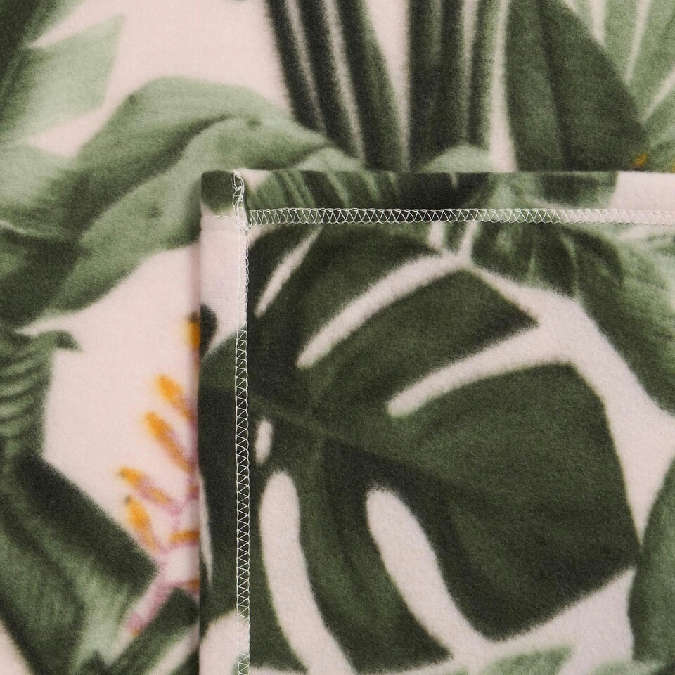 image 1 of OHS Tropical Floral Print Soft Polar Fleece Blanket Throw, 120x150cm - Green