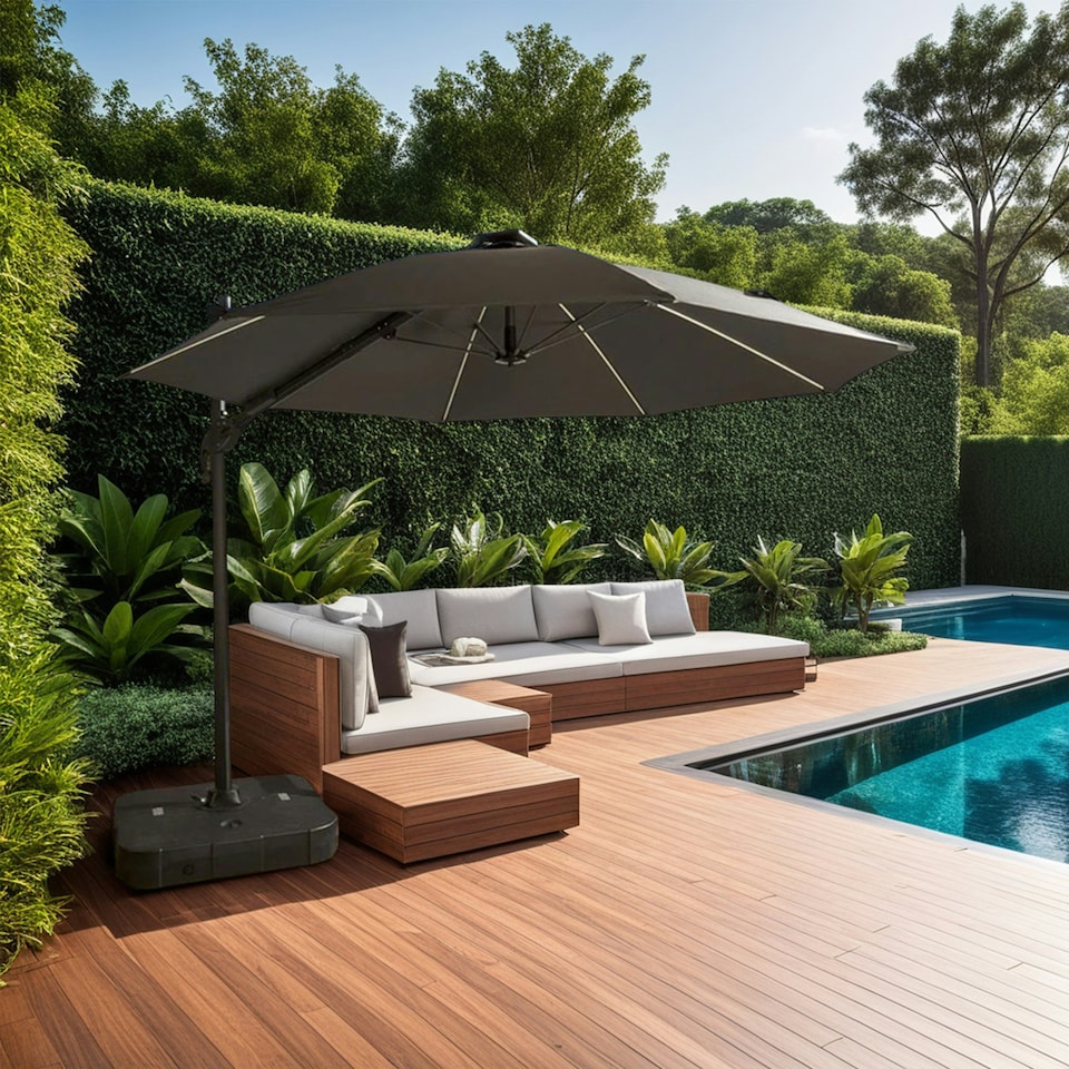 image 1 of Cantilever Garden Parasol and Base 3.5m Diameter - Dark Grey Grey