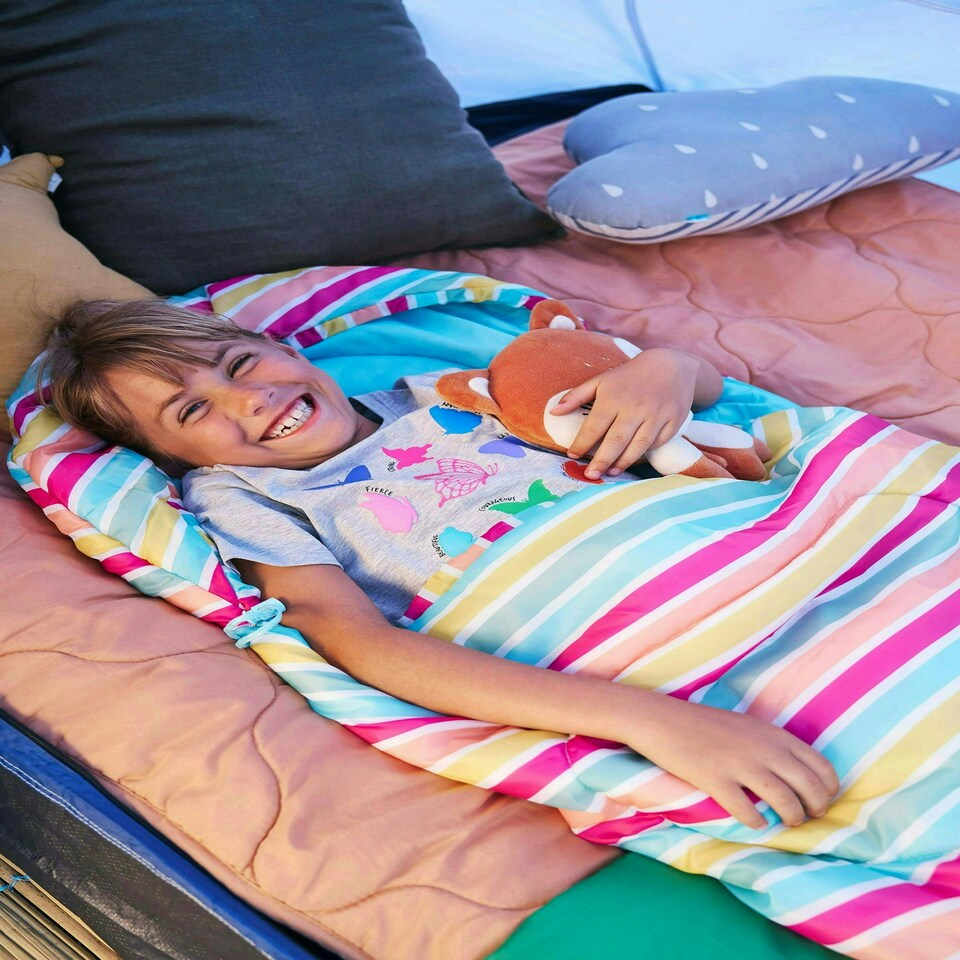 image 1 of Mountain Warehouse Kids Sleeping Bag 2 Season Camping Childrens Girls Boys Multi