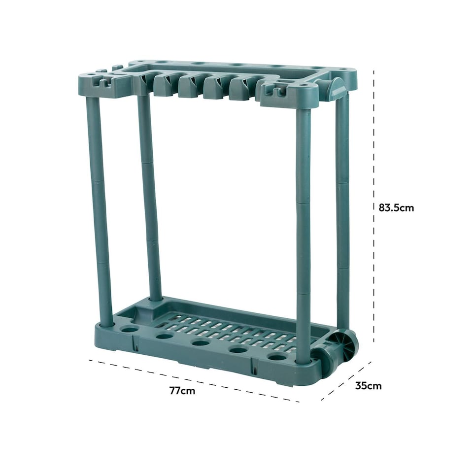 image 1 of KCT Garden Tool Storage with Wheels Rack Organiser for Shed Garage Accessories Spade Holder Tidy Solutions Freestanding Plastic