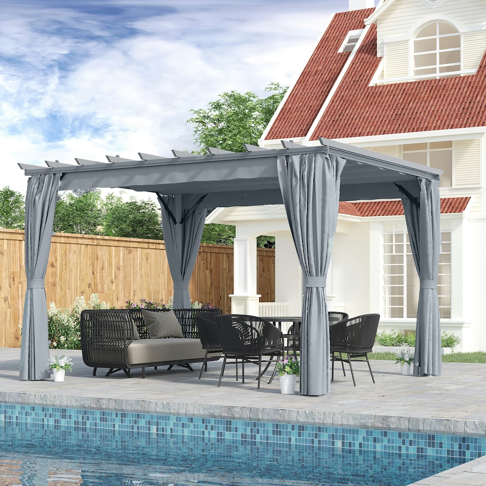 image 1 of Outsunny 3.6 x 3(m) Outdoor Retractable Pergola Gazebo Sun Shade Canopy Curtains