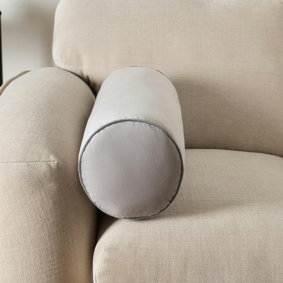 image 1 of OHS Matte Velvet Short Bolster Body Support Cushion, 46x20cm - Grey/Charcoal Grey