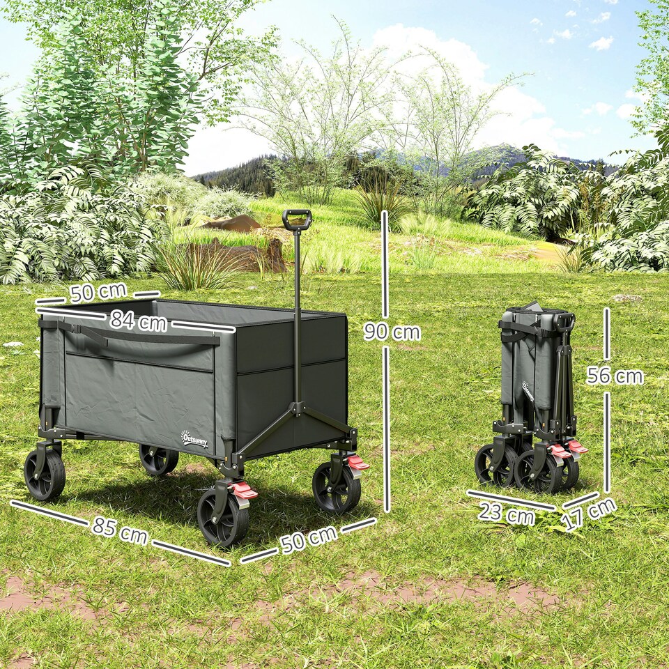 image 1 of Outsunny Folding Trolley on Wheels, Garden Cart with Openable Sides, Grey