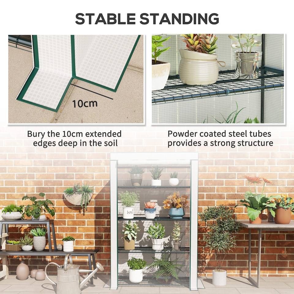 image 1 of Outsunny 4 Tier Lean-to Mini Greenhouse with Reinforced PE Cover, Green