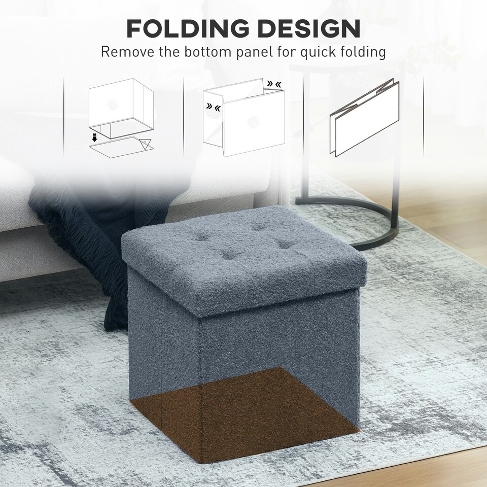 image 1 of HOMCOM Foldable Sherpa Fleece Storage Ottoman, 38 x 38 x 38 cm Blue
