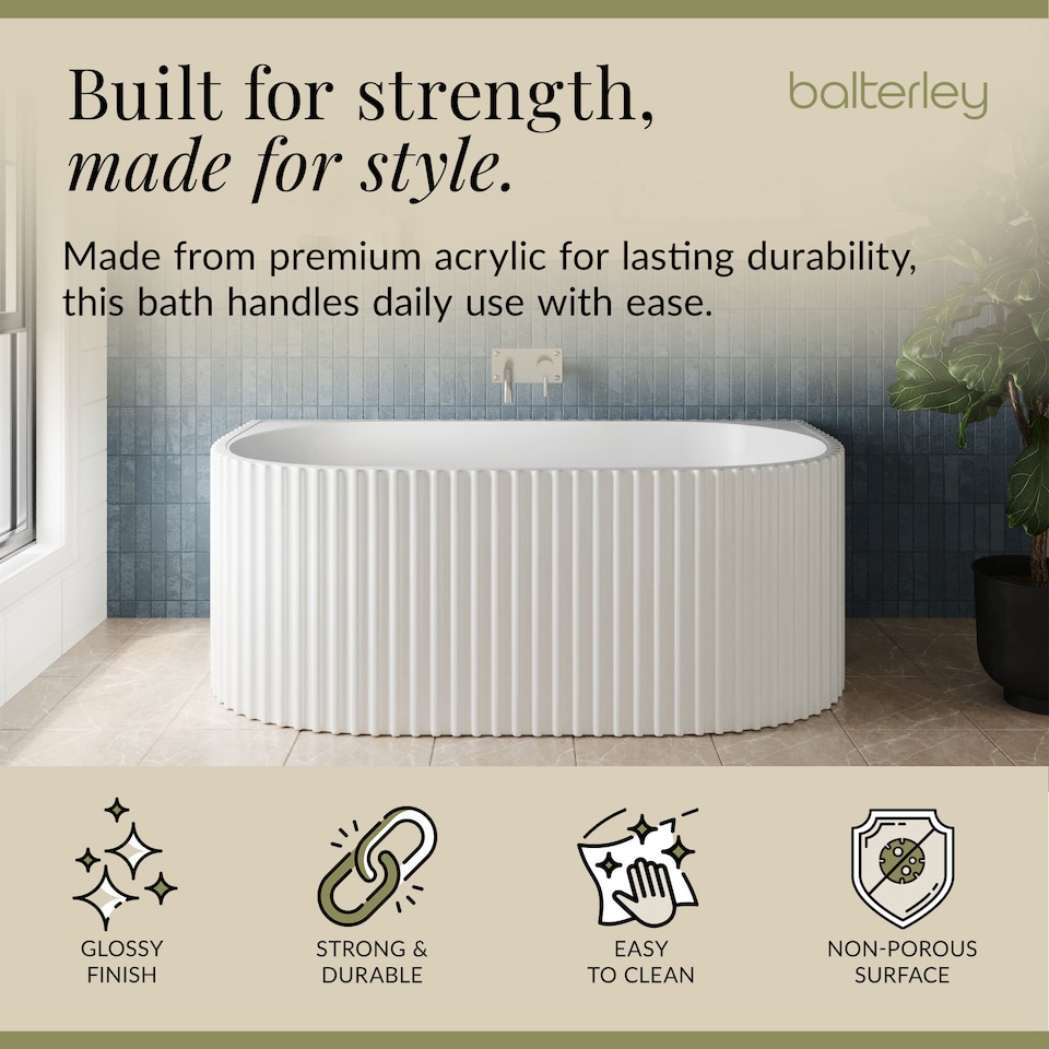 image 1 of Contemporary Back To Wall Freestanding Bath with Ribbing 1600 x 780mm | White | White | 1600 x 780 x 580mm