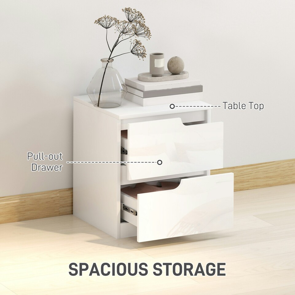 image 1 of HOMCOM Modern Bedside Table with 2 Drawers for Bedroom, Living Room, White