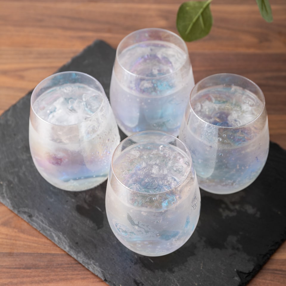 image 1 of BarCraft Set of 4 Iridescent Glass Tumblers, 600ml Cocktail Glasses