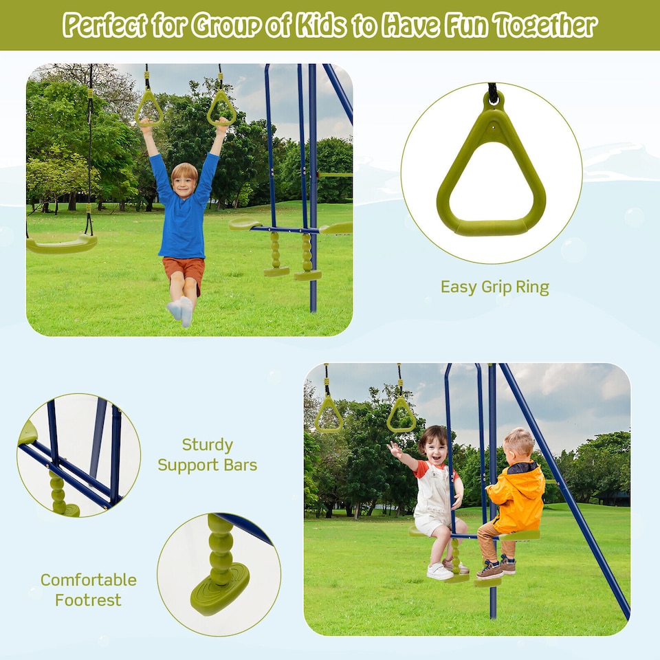image 1 of COSTWAY 3-in-1 Swing Set A-Frame Swing Set Multifunctional Activity Playset for Backyard